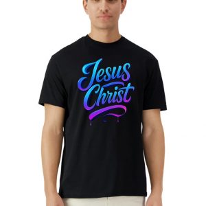 Camiseta Unisex de Algodón en Negro con Estampado de Jesus Christ Purpura