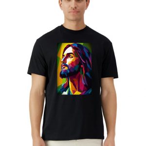 Camiseta Unisex de Algodón en Negro con Estampado de Multicolor