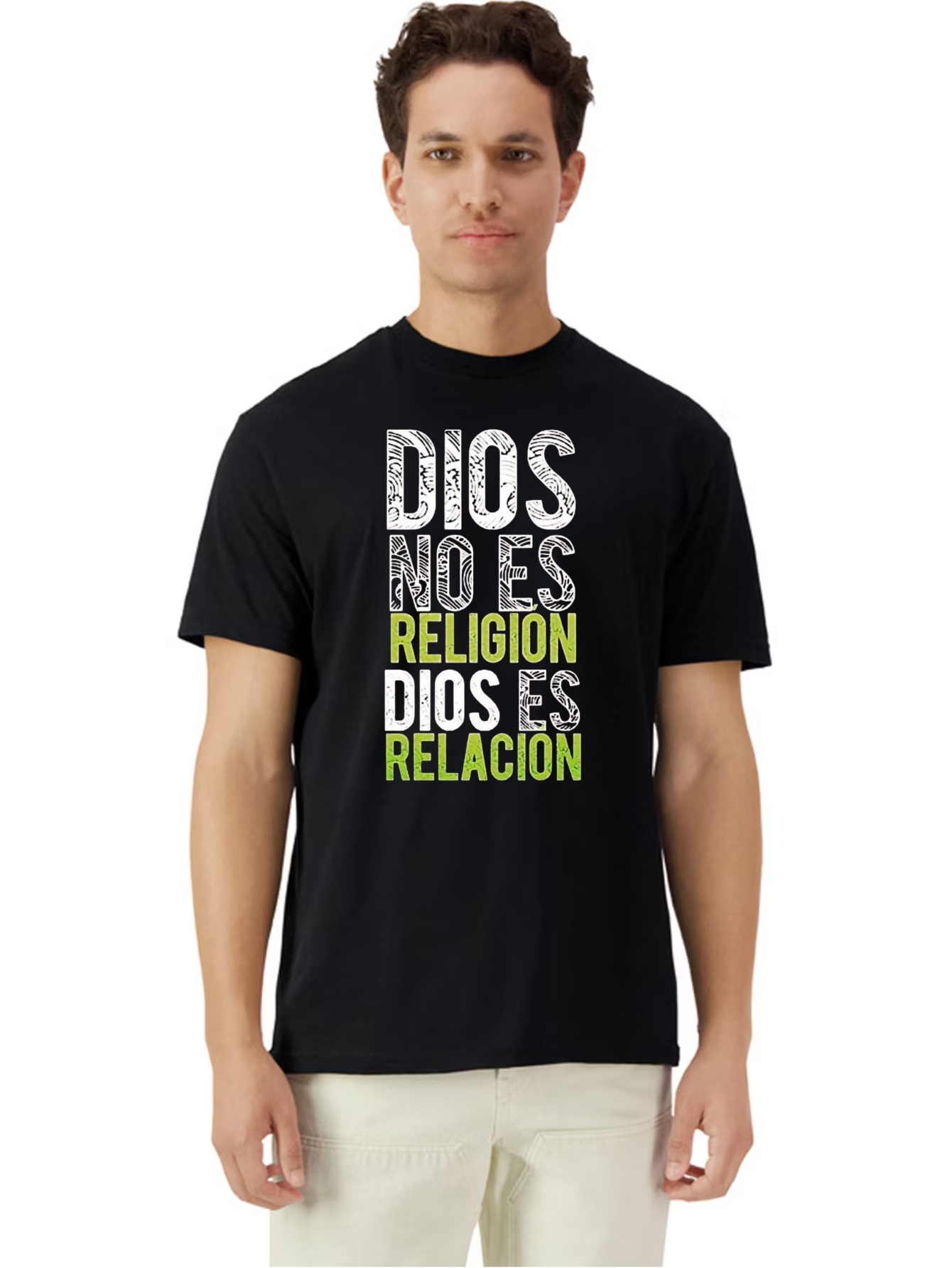 Camiseta Unisex de Algodón en Negro con Estampado de Jesus no es Religion