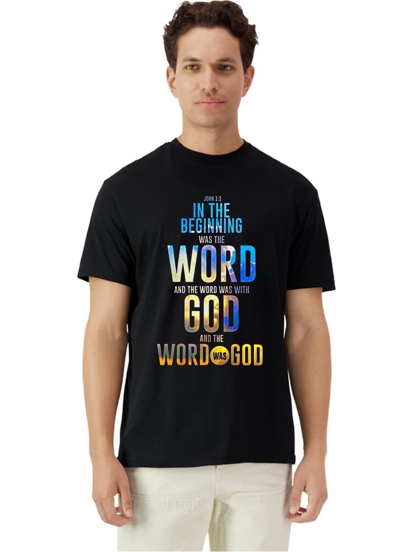 Camiseta Unisex de Algodón en Negro con Estampado de In the Beginning