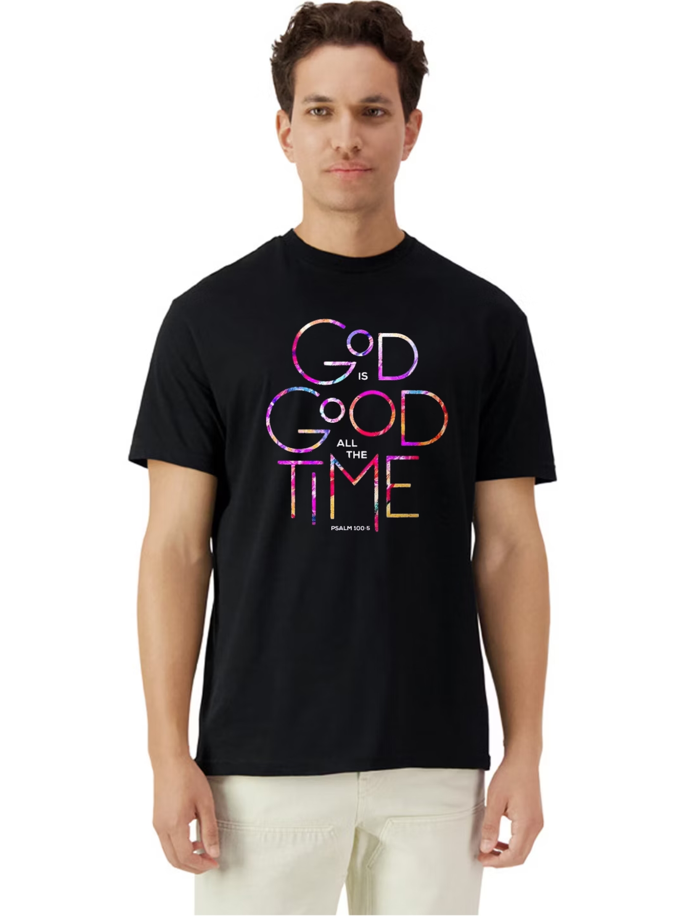 Camiseta Unisex de Algodón en Negro con Estampado de God is Good all the Time