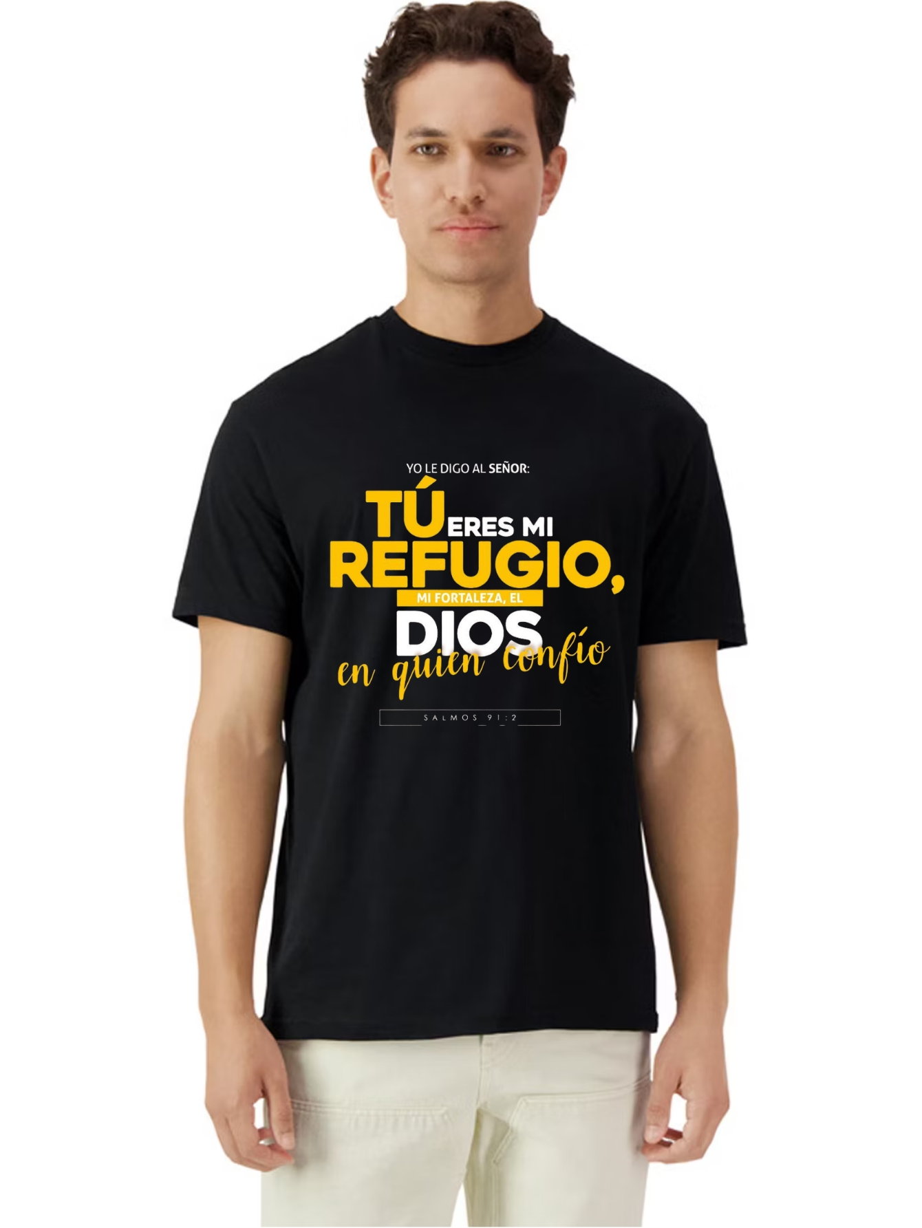 Camiseta Unisex de Algodón en Negro con Estampado de Tu eres mi Refugio