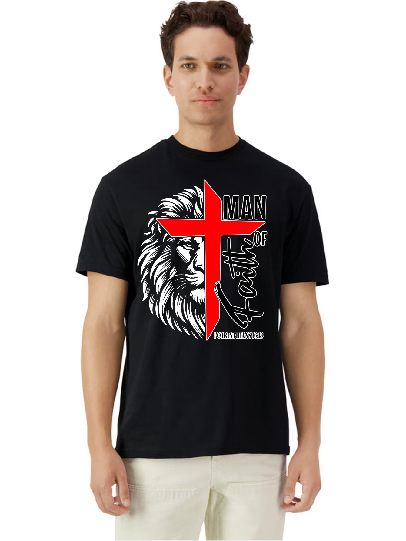 Camiseta Unisex de Algodón en Negro con Estampado de Man of Faith