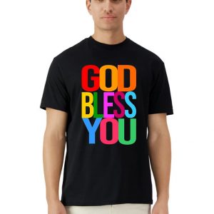 Camiseta Unisex de Algodón en Negro con Estampado de God Bless You