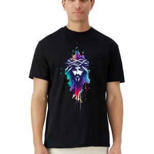 Camiseta Unisex de Algodón en Negro con Estampado de Jesús