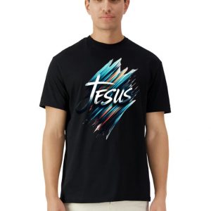 Camiseta Unisex de Algodón en Negro con Estampado de Jesús