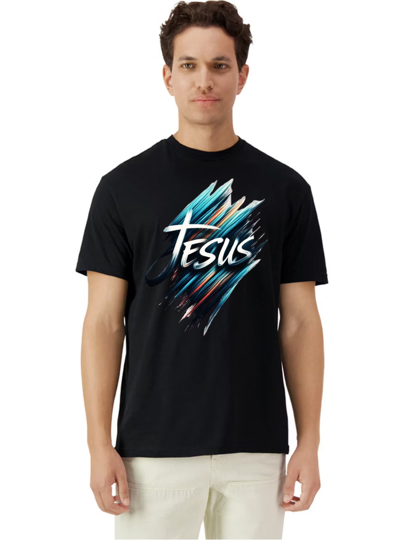 Camiseta Unisex de Algodón en Negro con Estampado de Jesús
