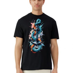 Camiseta Unisex de Algodón en Negro con Estampado de Ancla