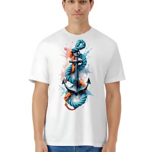 Camiseta Unisex de Algodón Blanco con Estampado con Ancla