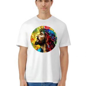 Camiseta Unisex de Algodón Blanco con Estampado de Jesús Full Color