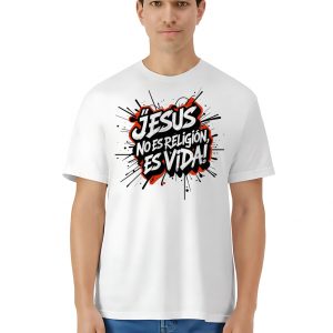 Camiseta Unisex de Algodón Blanco con Estampado de Jesús es Vida
