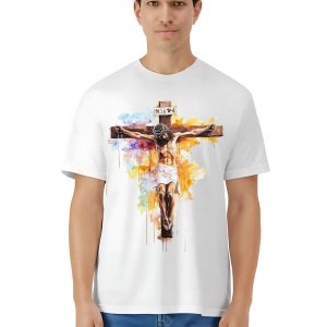 Camiseta Unisex de Algodón Blanco con Estampado de Jesús en la cruz